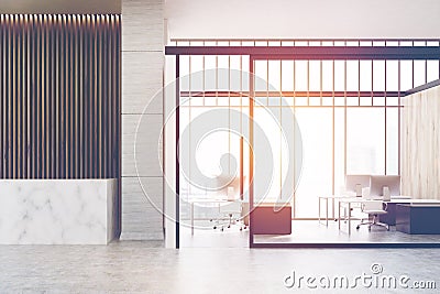 Marble reception and open office, toned Stock Photo