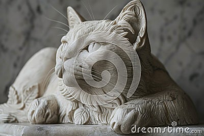 Marble Repose of a Serene Feline Stock Photo