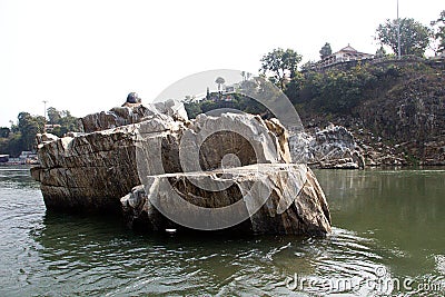 Marble Rocks amid River Water Stock Photo