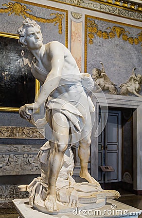 Marble sculpture David by Gian Lorenzo Bernini in Galleria Borghese, Rome Editorial Stock Photo