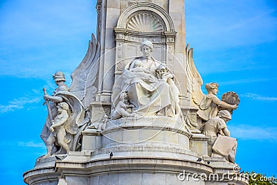 Sculpture of Queen Victoria at Victoria Memorial in front of Buckingham Palace, London, United Kingdom Editorial Stock Photo