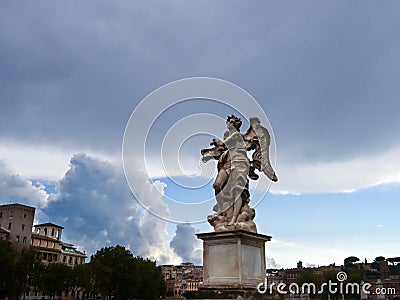 Marble sculpture on St. Angelo Bridge, Tiber river Editorial Stock Photo