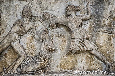 Marble slab of the Amazon frieze of the Mausoleum of Halikarnassos Editorial Stock Photo