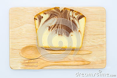 Marble soft butter cake on wooden board Stock Photo