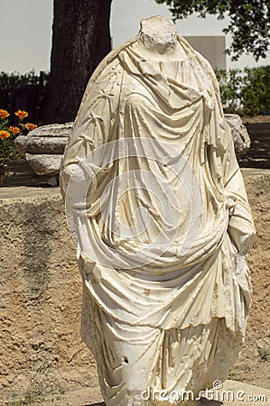 Marble statue at Roman era ruins, Carthage, Tunisia Stock Photo