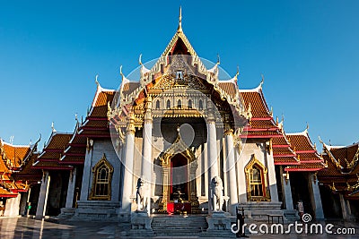 The Marble Temple under the blue sky, Wat Benchamabopitr Dusitvanaram (Bangkok, Thailand) Stock Photo