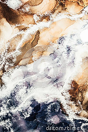 Marble texture ink water frozen brown land blue Stock Photo