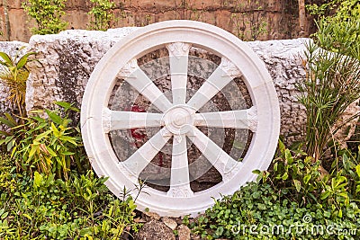 Marble Thammachak (Wheel of Dhamma) , symbol of Buddhism Stock Photo