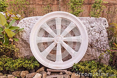 Marble Thammachak (Wheel of Dhamma) , symbol of Buddhism Stock Photo