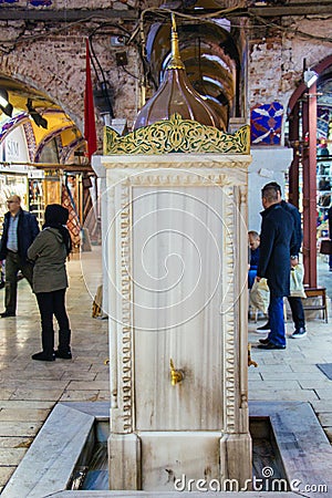 Marble water fountain tap in Grand Bazaar Editorial Stock Photo