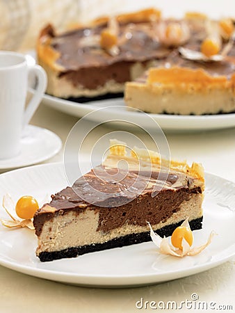 Marbled chocolate and vanilla cheese cake. Stock Photo
