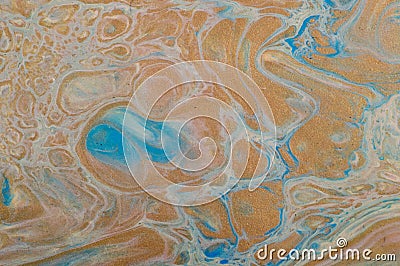 Marbled marine abstract background. Liquid acrylic marble pattern with blue and gold Stock Photo