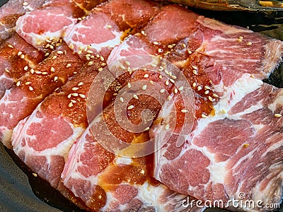 Marbled Sirloin Tip slices for Japanese yakiniku grill Stock Photo