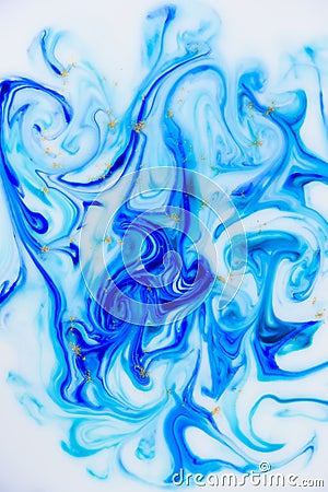 Marbled unique blue white and gold abstract background Stock Photo