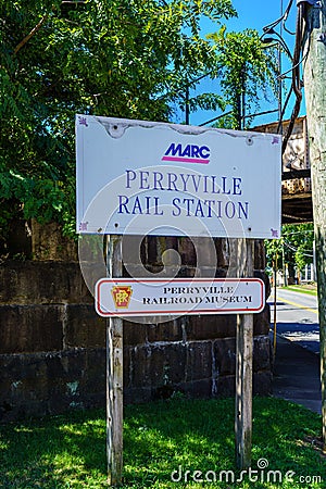 MARC Perryville Rail Station Sign Editorial Stock Photo