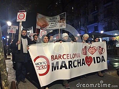 MARCH AGAINST ABORT, BARCELONA, 28th December- Catholics march against aborts. Editorial Stock Photo