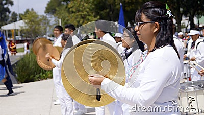 March band girl playing cymbals Editorial Stock Photo