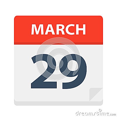 March 29 - Calendar Icon Stock Photo