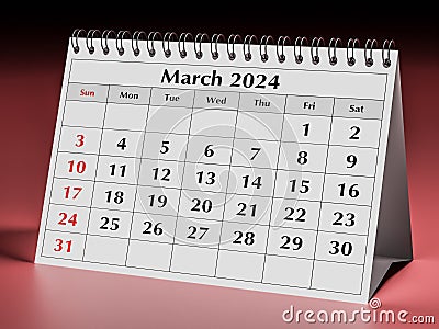 March 2024 calendar. Page of the annual business desk monthly calendar Stock Photo