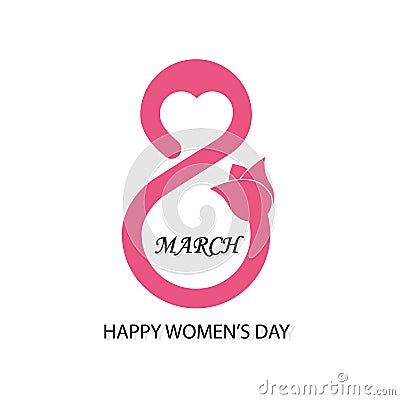 Creative 8 March logo vector design with international women`s day icon.Women`s day symbol.Minimalistic design for international Vector Illustration