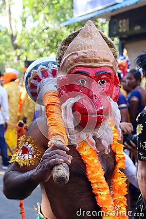 13 March 2022, Dang Darbar, Ahwa, Gujarat- India, Lord Hanumanji Face mask like costume in tribal people festival Editorial Stock Photo