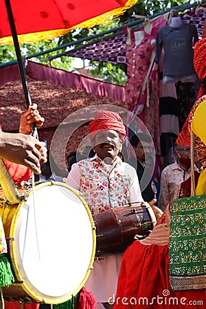 13 March 2022, Dang Darbar, Ahwa, Gujarat- India, Selective focus on Traditional dholak an Indian musical instrument in the tribal Editorial Stock Photo