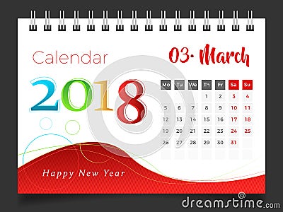 March 2018. Desk Calendar 2018 Vector Illustration