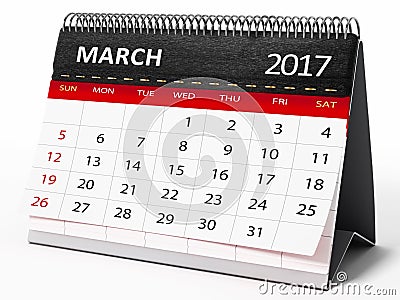 March 2017 desktop calendar. 3D illustration Cartoon Illustration