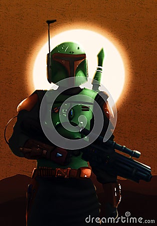 1 March, 2022; Fan art illustration of Boba Fett - Daimyo of Tatooine Cartoon Illustration