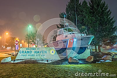 march 2017 Grand haven MI - welcome to grand haven michigan coast guard city usa entrance Editorial Stock Photo