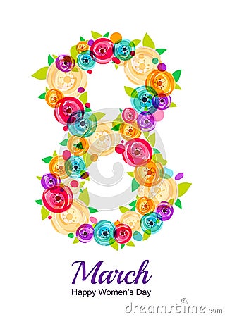 8 March greeting card. Flyer or banner background for International Women's Day. Vector Illustration