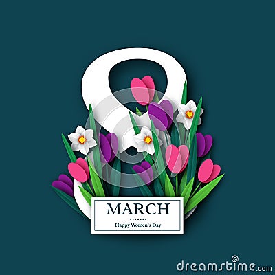 March 8 greeting card. Cartoon Illustration