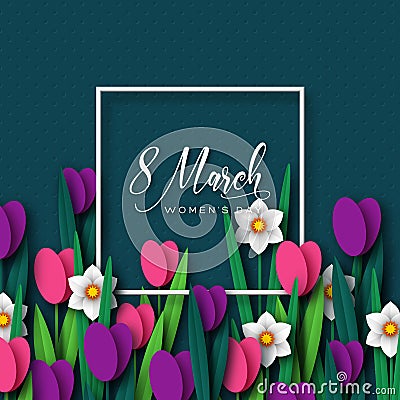 8 March greeting card for Womens Day. Vector Illustration