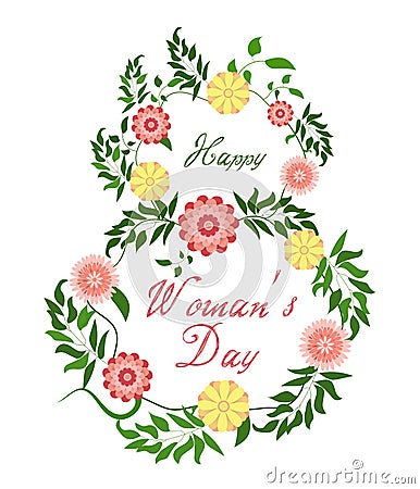 March 8. Happy Women Day. Vector spring holiday illustration Cartoon Illustration