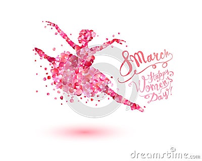 8 march. Happy Women`s Day! Dancing woman of rose petals Vector Illustration