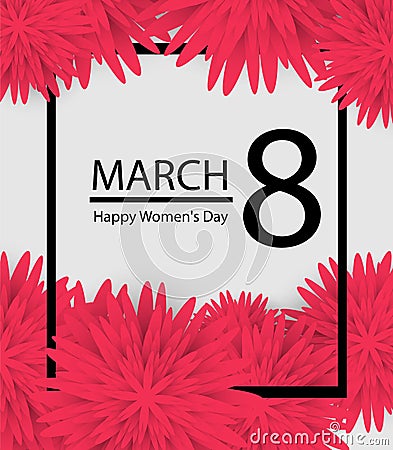 8 March holiday background with paper cut Frame Flowers. Happy Mother`s Day. Trendy Design Template. Vector illustration. Vector Illustration