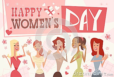 8 March International Women Day Greeting Card Retro Poster Vector Illustration