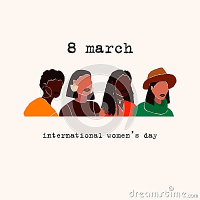 8 march international womens day. Abstract modern young female portraits Vector Illustration