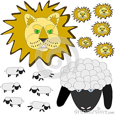 March lion and lamb Vector Illustration