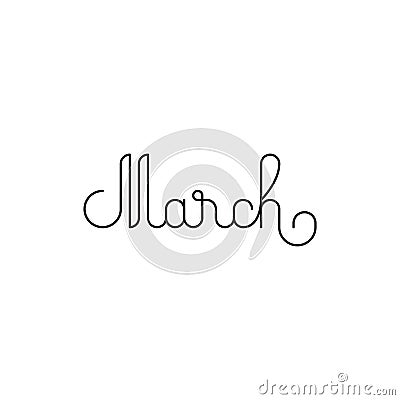 March Month Monoline Outline Lettering Vector Illustration