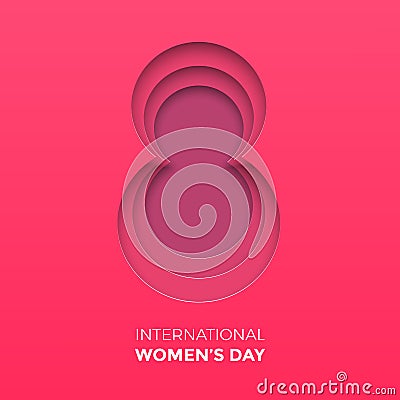 8 March papercut illustration for International Women`s Day card. Happy Womens Day paper cut out number Eight Vector Illustration