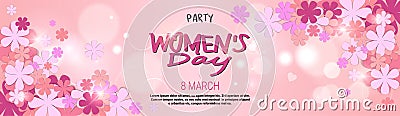 8 March Party Invitation Happy Womens Day Background Horizontal Banner Beautiful Holiday Decoration Vector Illustration