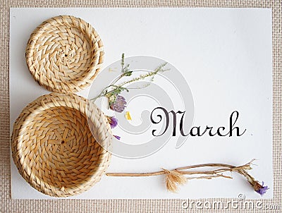 March 8, postcard. International Women`s Day. Stock Photo