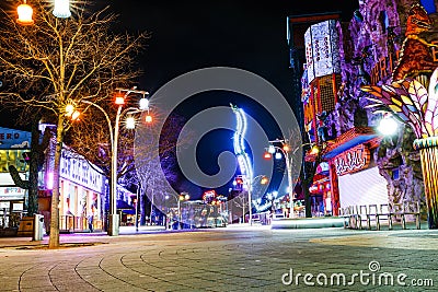 Night snapshot of the atmospheric amusement park Prater in Vienna without people on Editorial Stock Photo
