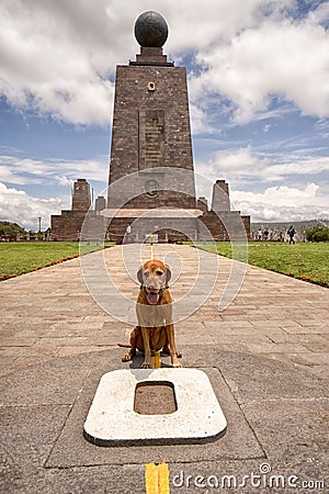 The Mitad del Mundo monument in Quito Ecuador is a dog friendly destination Editorial Stock Photo