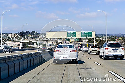 March 19, 2019 San Diego / CA / USA - Driving towards Los Angeles through heavy traffic on a sunny day Editorial Stock Photo