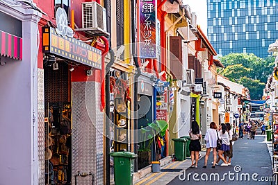 2019 March 1st, Singapore, Haji Lane - People are shopping and walking in the famous small street in the City Editorial Stock Photo