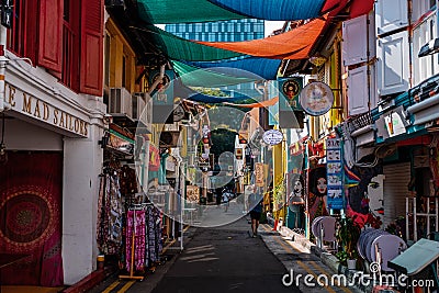 2019 March 1st, Singapore, Haji Lane - People are shopping and walking in the famous small street in the City Editorial Stock Photo