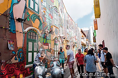 2019 March 1st, Singapore, Haji Lane - People are shopping and walking in the famous small street in the City Editorial Stock Photo