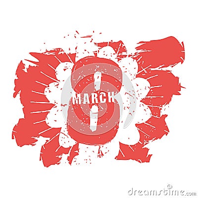 8 March symbol. Red emblem for international womens day. Grunge Vector Illustration